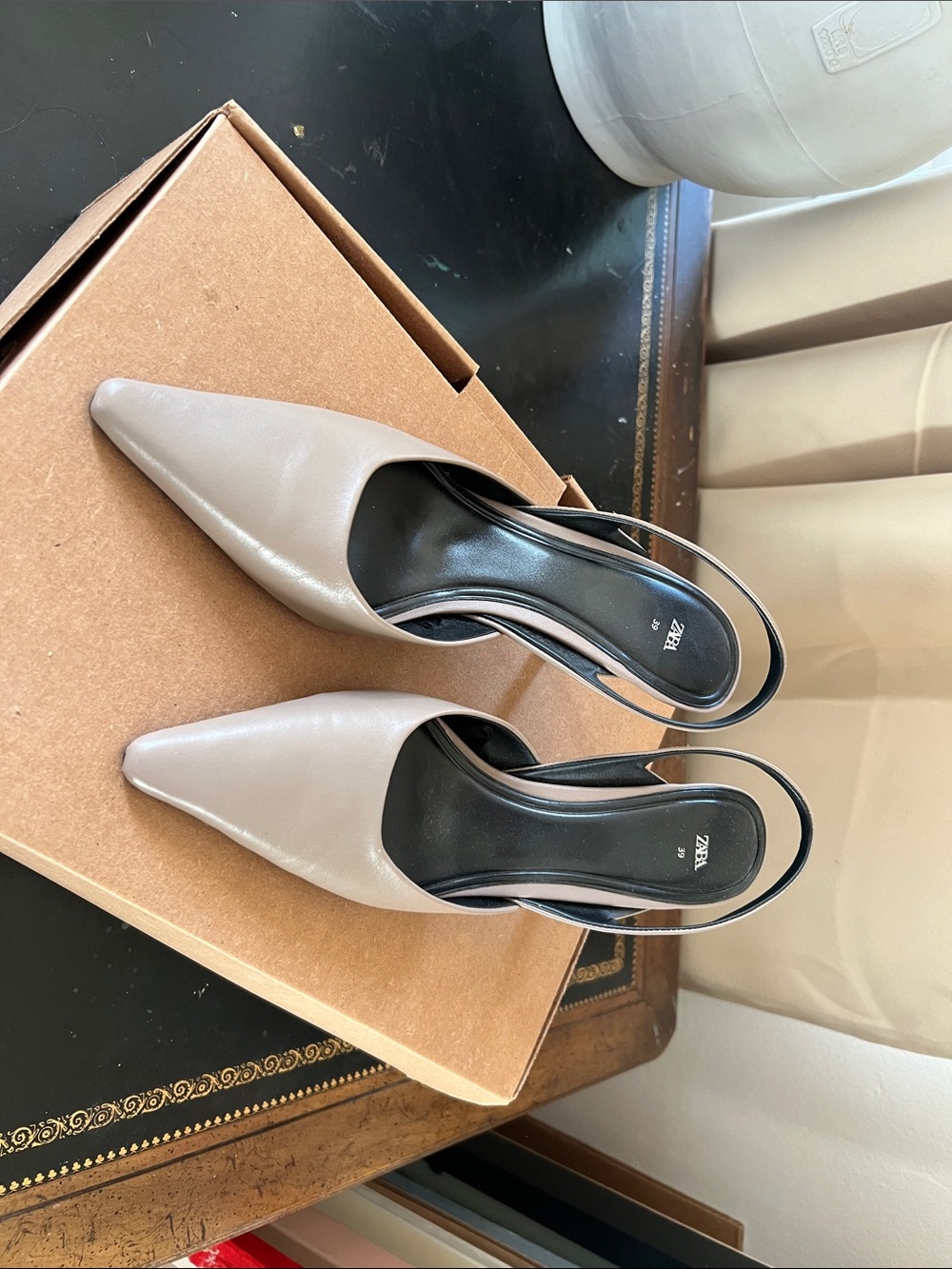Zara Taupe Pointed Toe Slingback Pumps